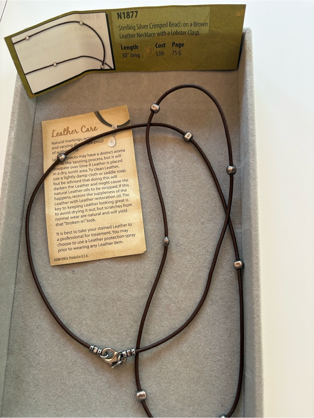 Silpada Brown Leather Cord Necklace with Silver Beads